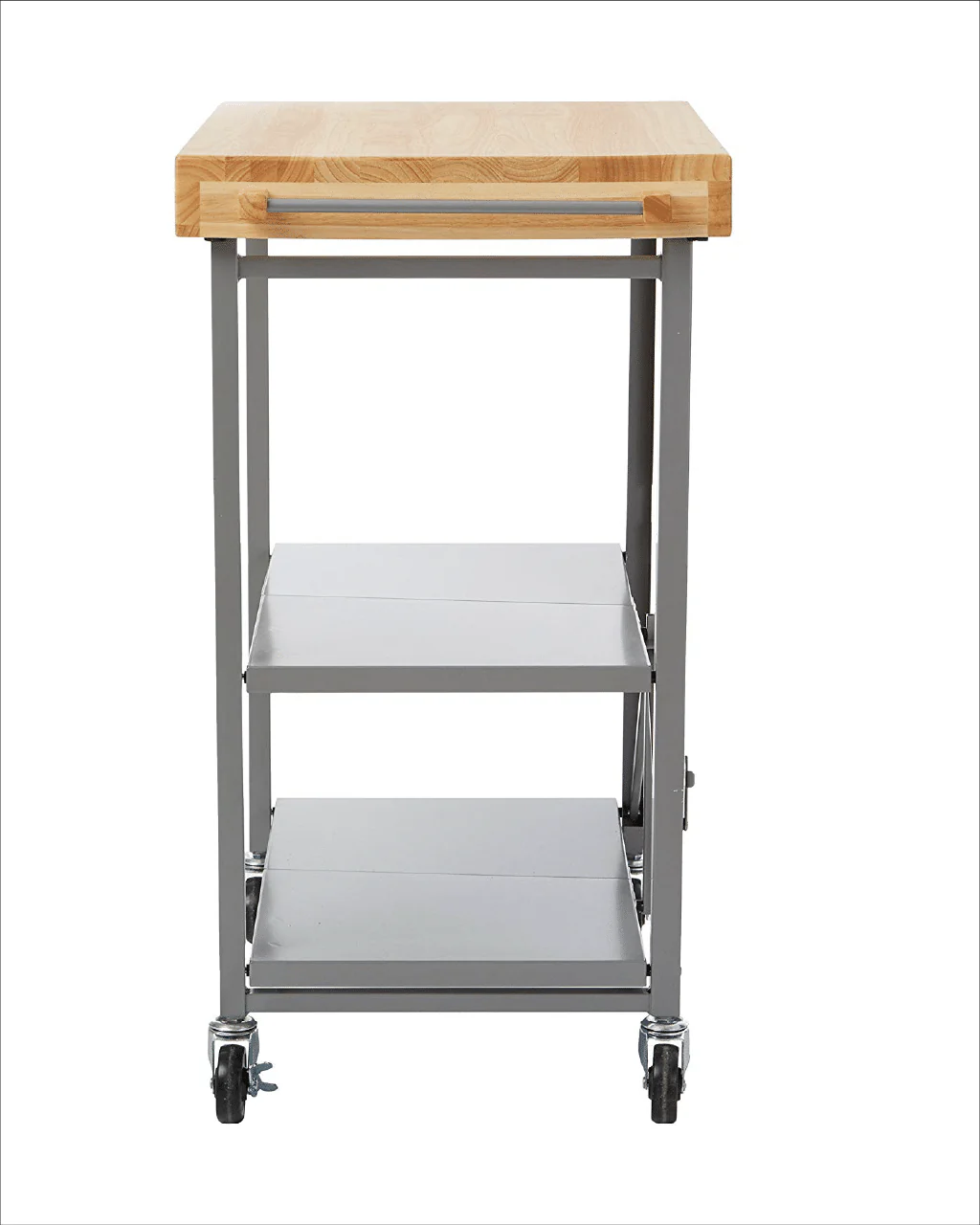 Foldable Kitchen Cart on Wheels, Wood top, Steel Grey Frame - Image 3